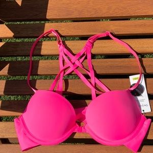 Hot pink strappy bra